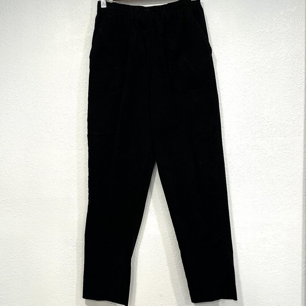 Vintage Season Ticket Corduroy Pants Black Pull On Elastic Waist Womens 8 Short